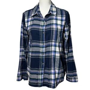 Women's Plaid Button Down Flannel Shirt Blue Green Soft‎ Relaxed Fit M